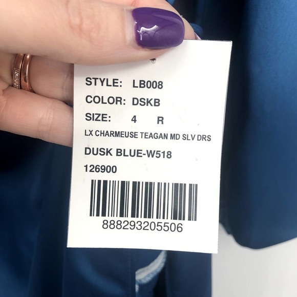 LOVELY Teagan Long Sleeve Blue Charmeuse High/Low Bridesmaid Dress Size 4 NEW - Picture 7 of 11